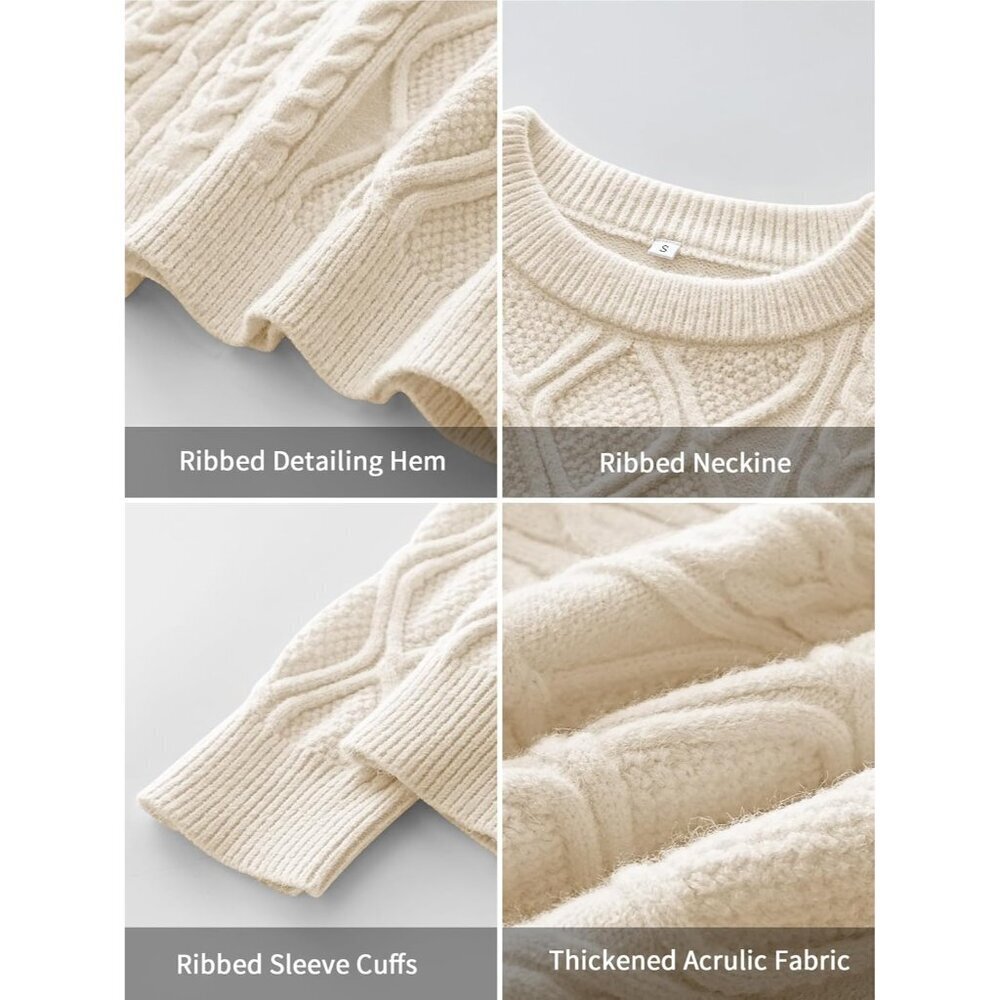 Women Oversized Cable Knit Sweater Thick Acrylic Nylon PBT Fall Winter - Picture 6 of 9